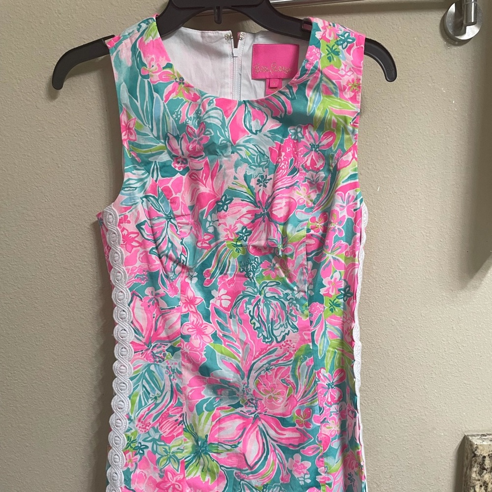Lilly Pulitzer Pink and Teal Floral Sleeveless Shift Dress